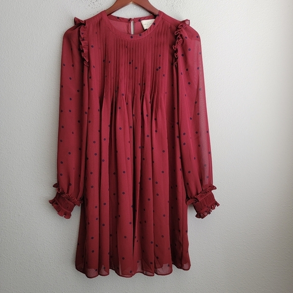 Sezane Eve Dress in Plum with Navy Dots size 34 - Picture 7 of 12